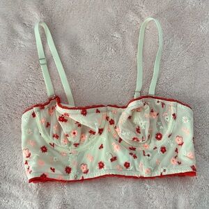 Aerie Red and White Floral Embroidered Bralette